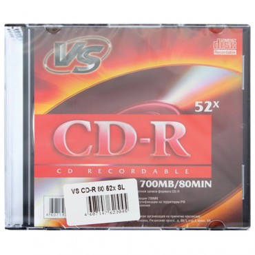 Диск CD-R VS, 700 Mb, 52x, Slim Case (1 штука), VSCDRSL01